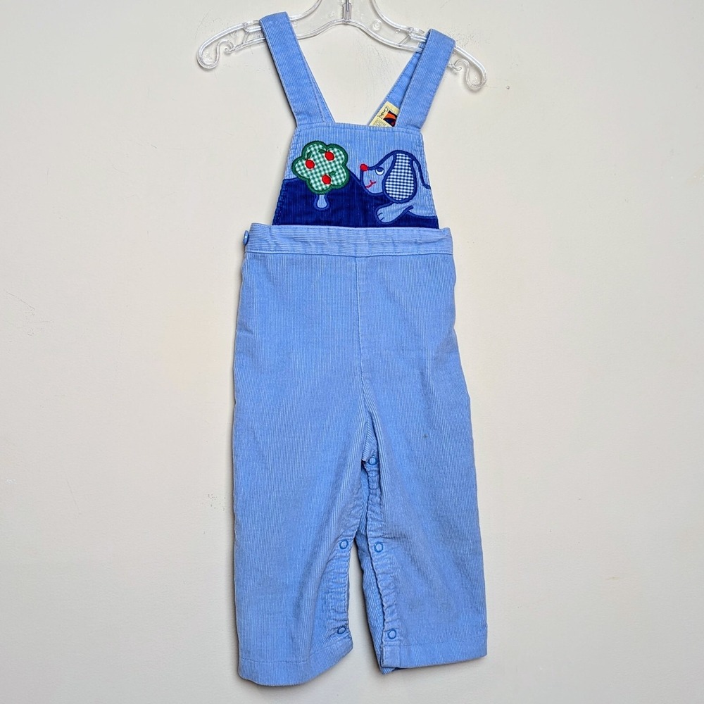 Vintage 70s 80s Carter's Corduroy Overalls Dog Apple Tree Embroidered 24 Months